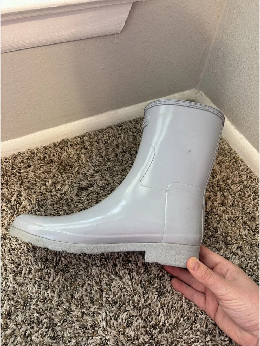 Hunters Boots Women’s Original Refined Short Gloss Boots Light Gray Size 10